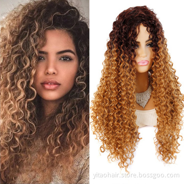 Wholesale  price  High Quality Hot Sale Cheap  Ombre colored Middle part Long Fiber Wig Extension Deep Wavy Synthetic Hair Wigs